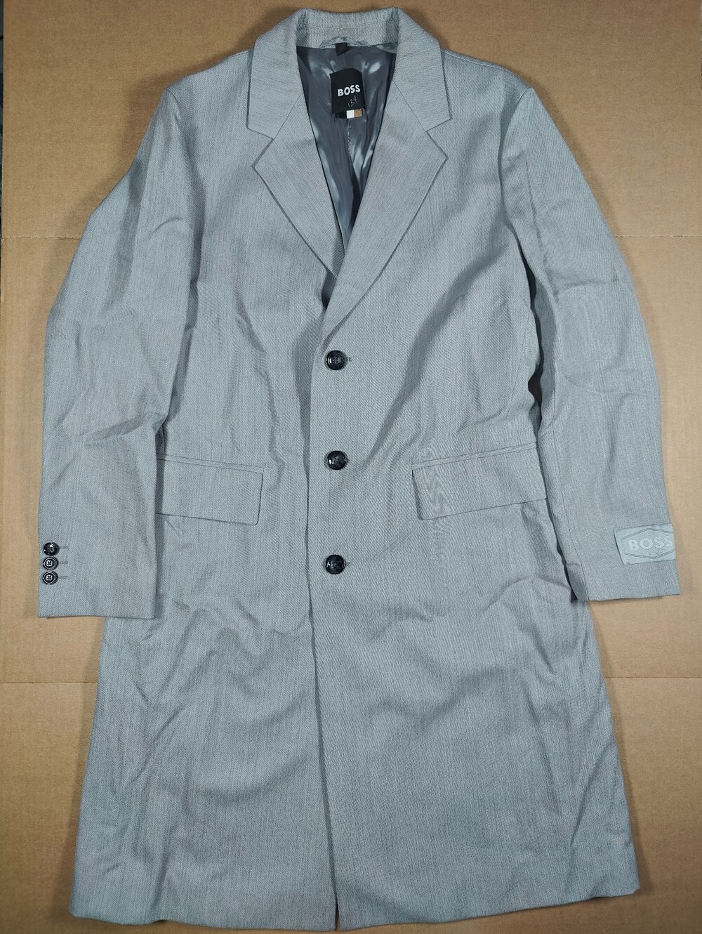 NWOT Hugo Boss Mens Light Gray 100% Wool Unstructured Overcoat Size 40R